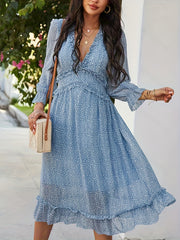  Dalmatian Print Bell Sleeve Maxi Dress