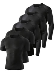 5 Pack Men's Compression Workout Shirts Short & Long Sleeve Rash Guard