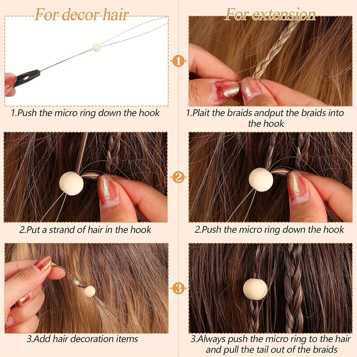 5pcs Hair Extension Loop Needle Threader Wire Pulling Hook Tool