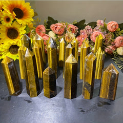 Yellow Tiger Eye Crystal Tower 6 inch Natural Healing Point Obelisk