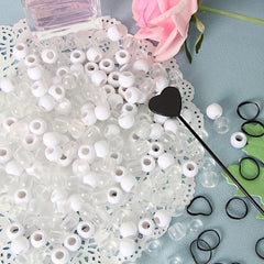 100Pcs Ponytail Beads, 5Pcs Quick Beader for Hair Braids, 500 Mini Rubber Bands