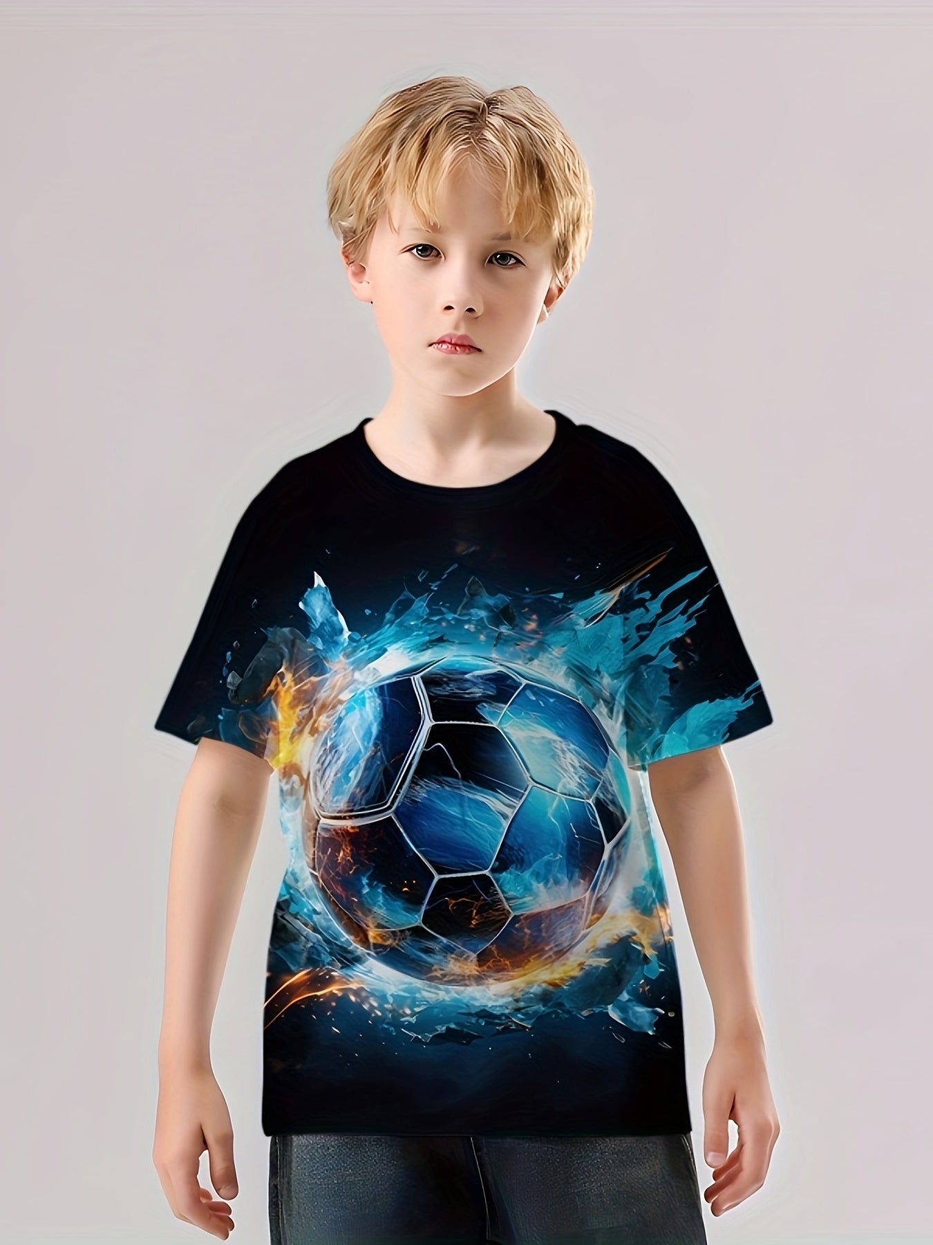 Football 3D Print Boys Short Sleeve Tee For Kids Gift Idea