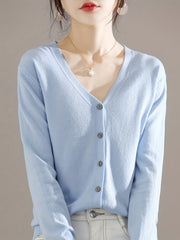 V Neck Solid Long Sleeve Cardigan for Women