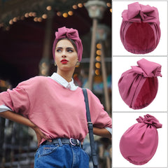 Pleated Bow Decor Turban Cap for Women