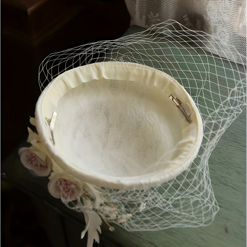 French Style Fascinator Hat Mesh Flower Beret Women