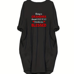  Slogan Heart Print Long Sleeve Round Neck Baggy Dress
