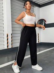  Casual Pants Women's Plus Contrast Binding Straight Leg Loose Trousers