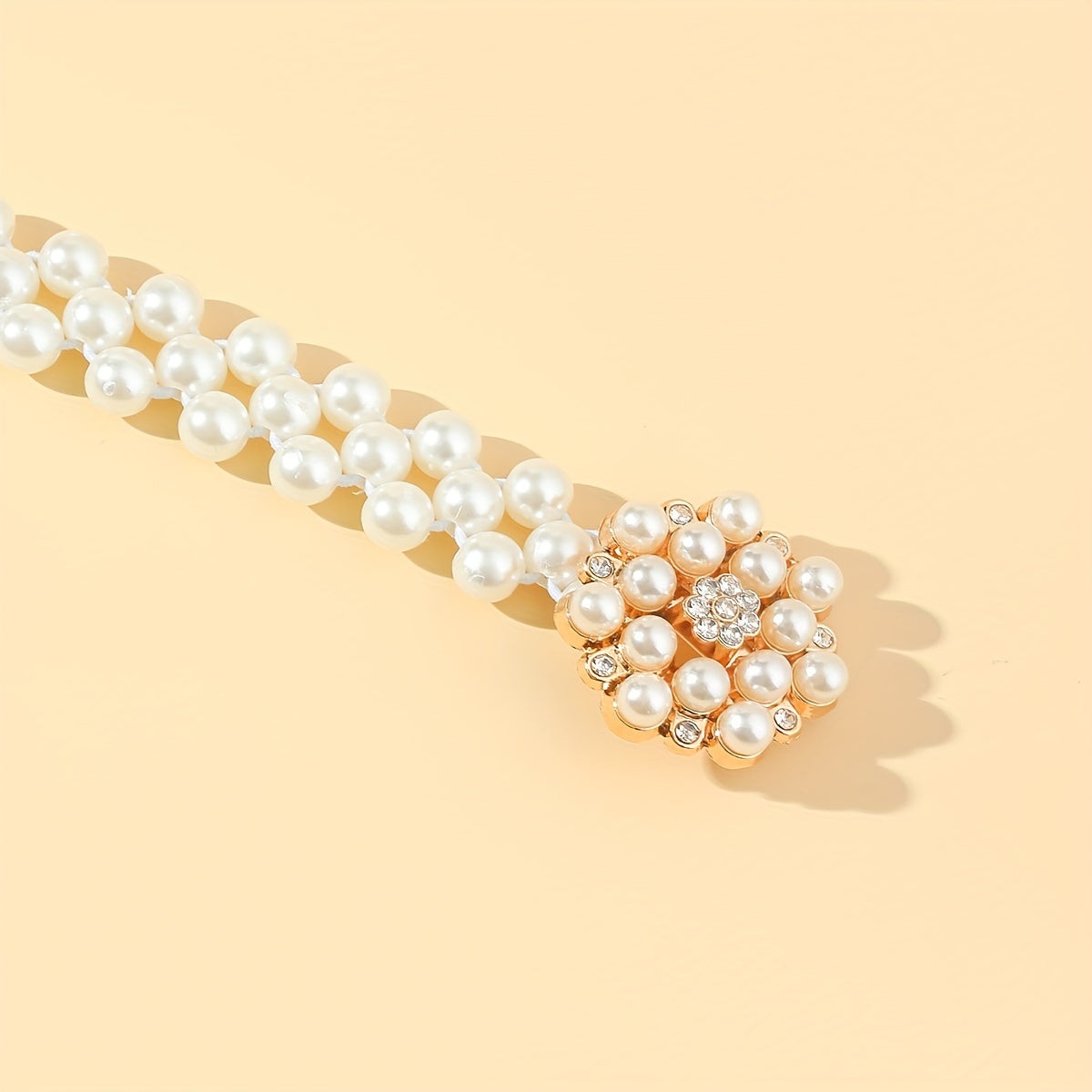 Faux Pearl Belt Elastic Waistband Hollow Out Decoration Belt