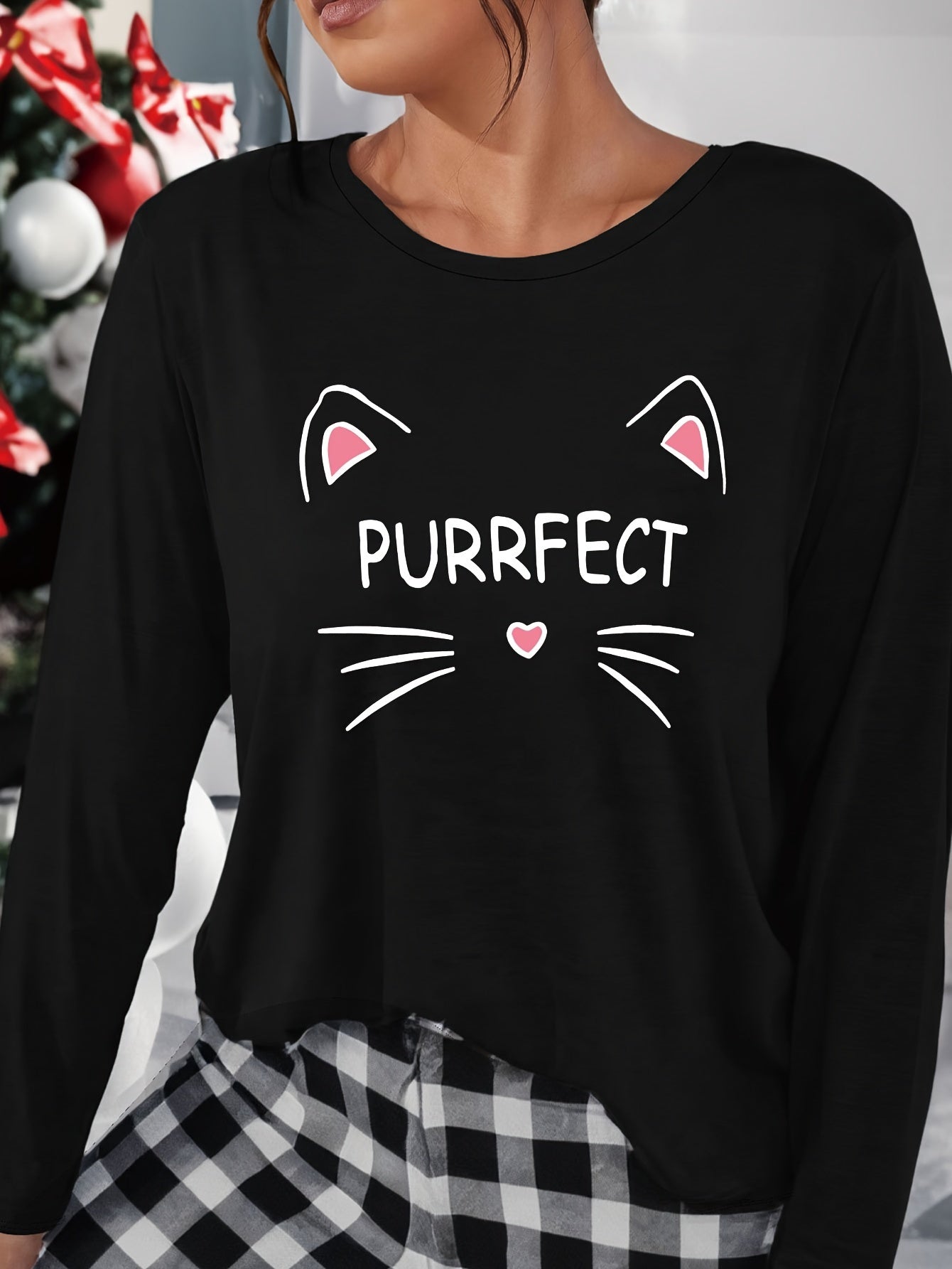 Letter Print Lounge Tops Long Sleeve Crew Neck Top