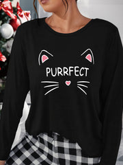 Letter Print Lounge Tops Long Sleeve Crew Neck Top
