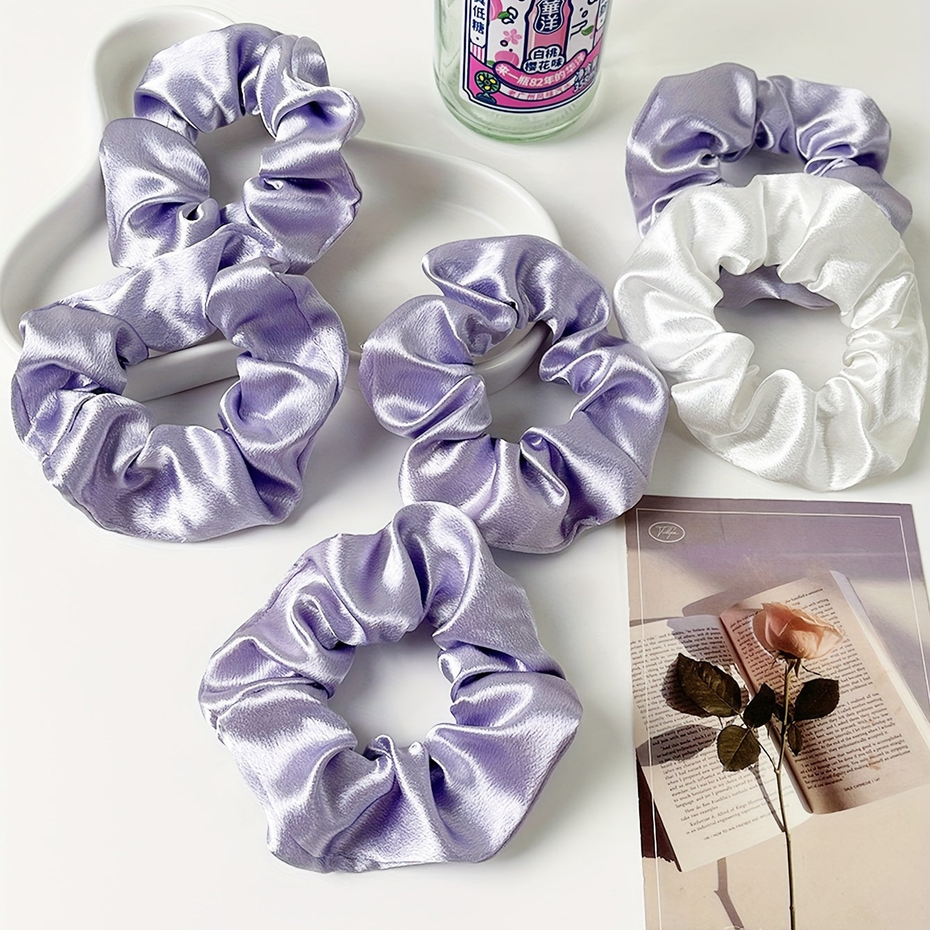 6pcs Satin Scrunchies Hair Tie Style Hair Rope Ponytail Holder Women Girls