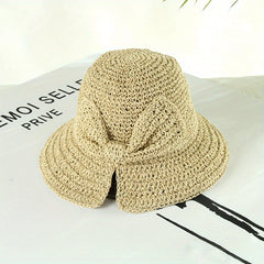 Vintage Crochet Bucket Hat with Bowknot Foldable UV Protection