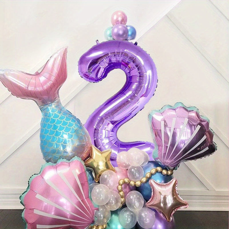 Mermaid Balloon Set Purple Number Aluminum Film Birthday Party Decoration