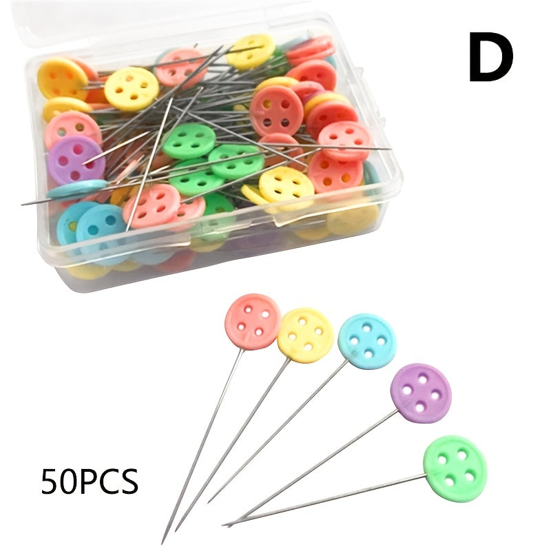 50pcs Patchwork Fixing Needle Quilting Pins Heart & Flower Shaped Pin