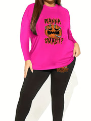 Halloween 2pcs Set Women's Plus Graphic Print Tee & Leggings Set