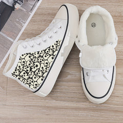 Skull Print Plush Lined Thermal Chunky Canvas High Top Sneakers