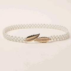 Metal Leaf Elastic Pearl Waist Chain for Dress