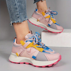 Women's Breathable Mesh Platform Sneakers Casual Lace Up Outdoor Shoes