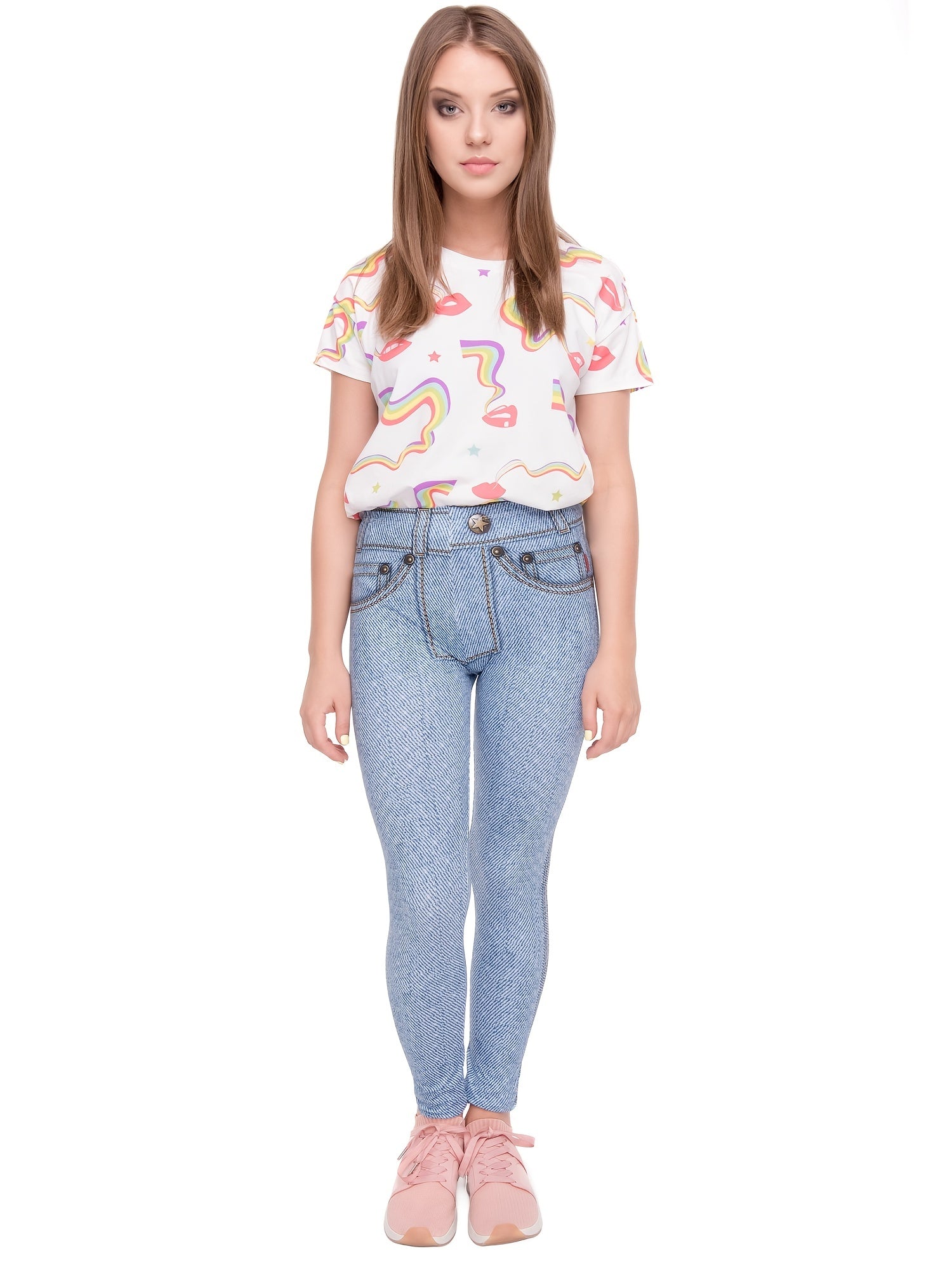 Jeans Print Skinny Stretchy Leggings High Waist Yoga Leggings