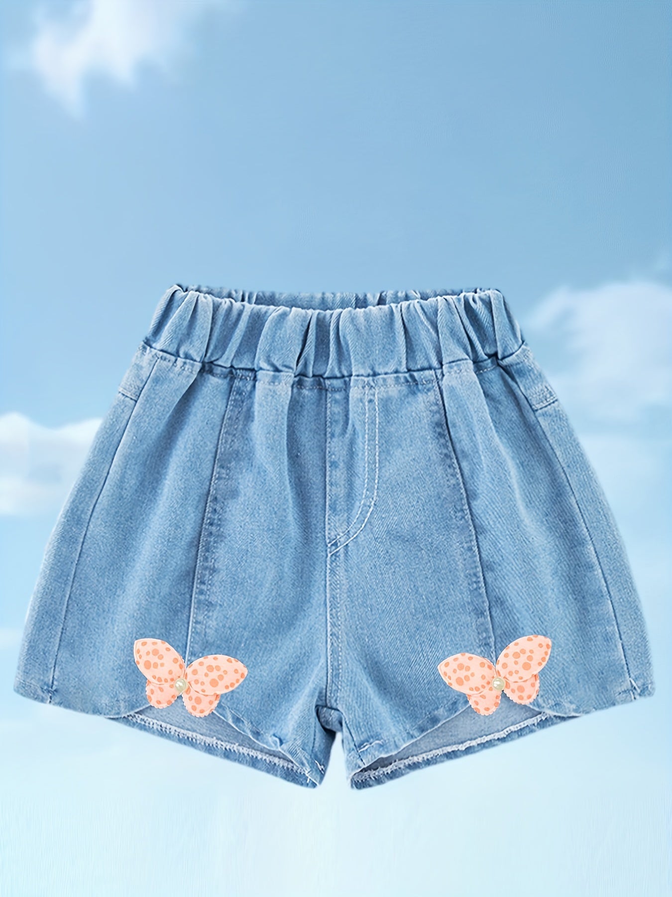 Girls' Bow Front Denim Shorts Elastic Waist