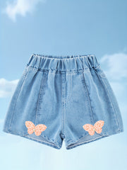 Girls' Bow Front Denim Shorts Elastic Waist