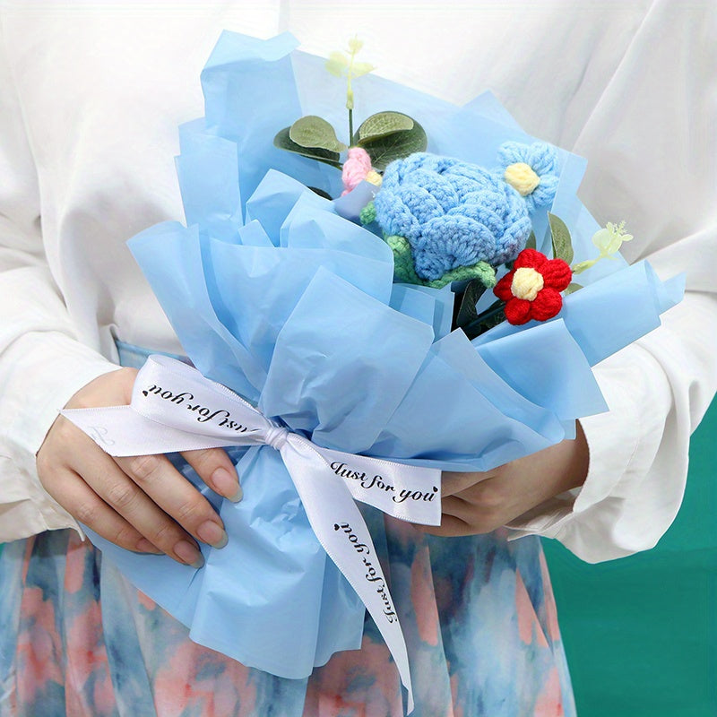 Crochet Wool Eternal Flower Rose Bouquet Handicrafts for Girlfriend