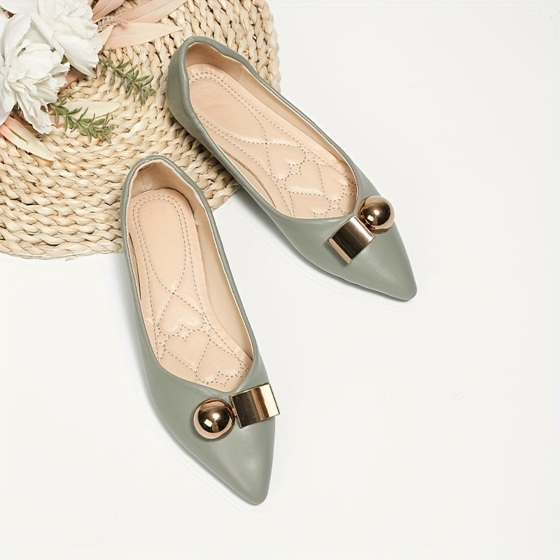 Women's Metal Decor Flat Pointed Toe Soft Sole Shoes