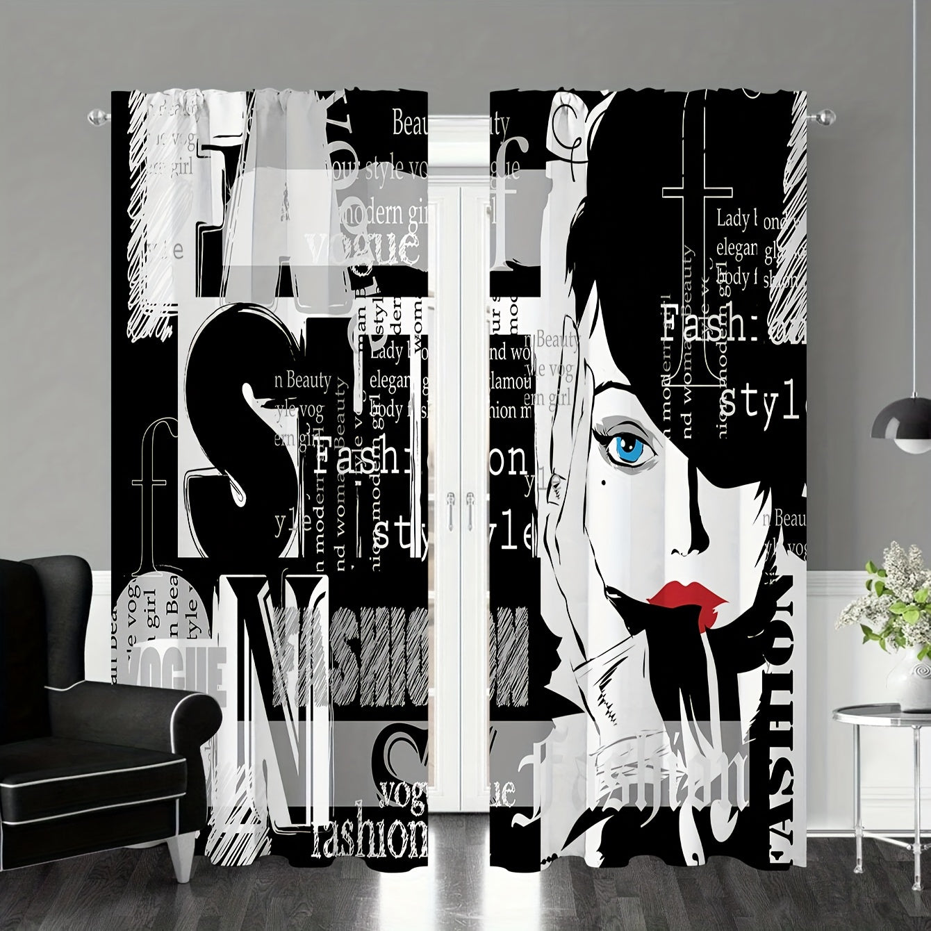 2pcs Woman Curtain Living Room Bedroom Office Decor