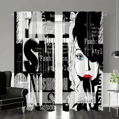 2pcs Woman Curtain Living Room Bedroom Office Decor