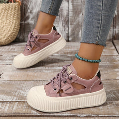 Women's Solid Sneakers Lace Up Low Round Toe Side Hollow Out Skate Shoes