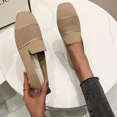 Women's Square Toe Loafers Breathable Flat Shoes Soft Sole Summer Walking Shoes