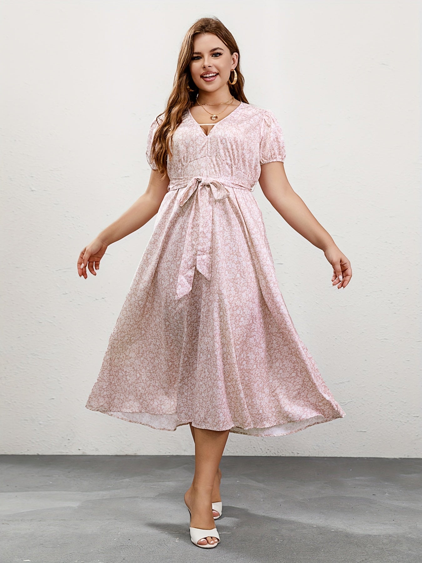  Floral Print Maxi Dress Women's Short Sleeve Boho Dress