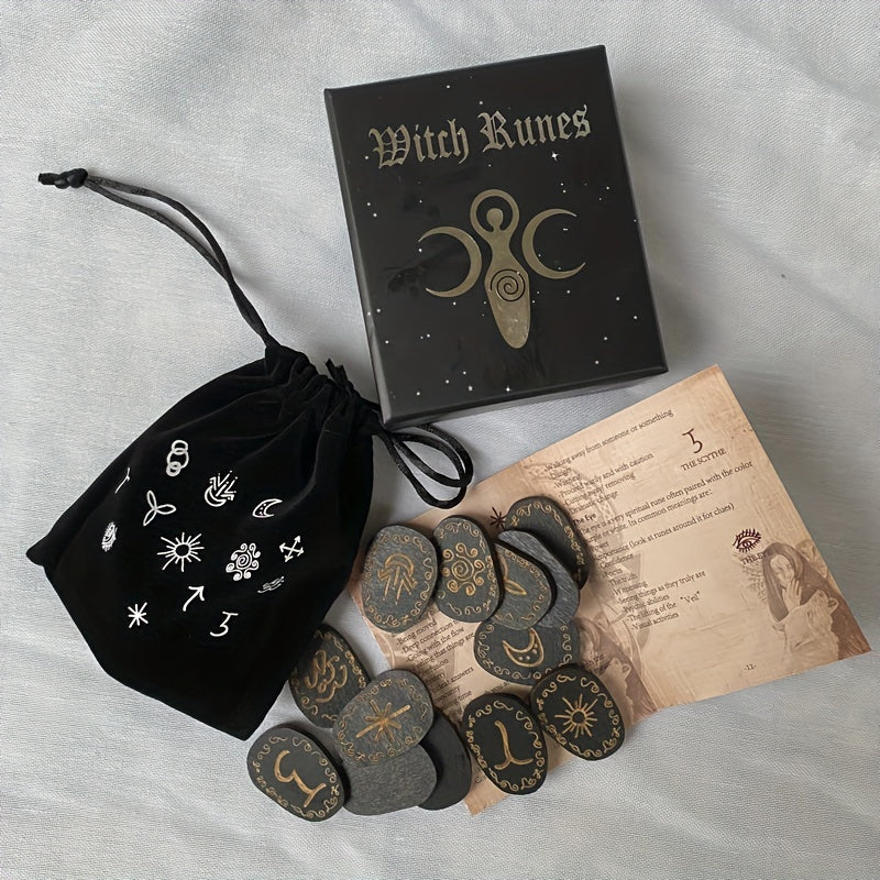 14pcs Wood Runes Stone Set Engraved Rune Symbol For Divination