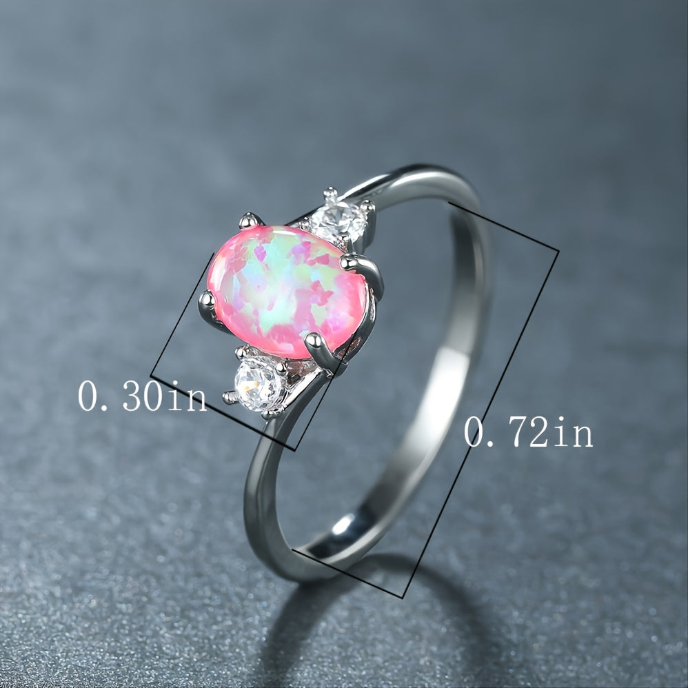 Opal Stone Engagement Ring Classic Silver Crystal Oval Wedding Rings For Women
