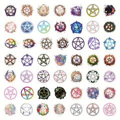 52 Vinyl Pentagram Stickers: Mystical & Floral Designs - Reusable Self Adhesive