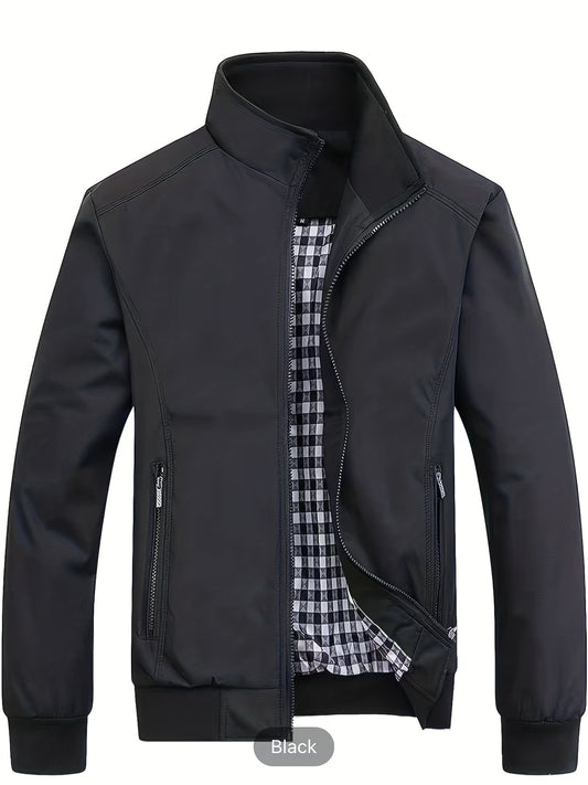 Men's Casual Stand Collar Zipper Pockets Jacket Coat Spring Fall