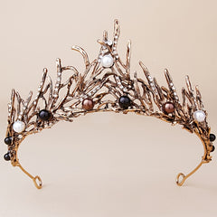 Faux Pearls Crystal Tiara Crown Prom Hair Accessory