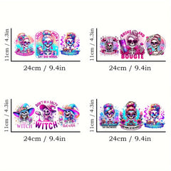 4Pcs Fun Skull Mom UV DTF Transfer DIY Decals for 16 Oz Mason Jar