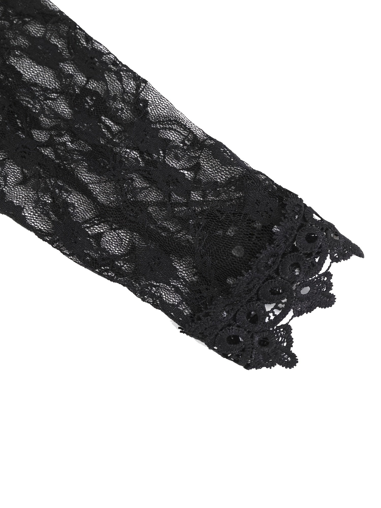 Solid V Neck Lace Long Sleeve Dress Women's Clothing