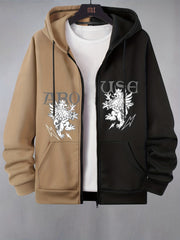 Abstract Pattern & Letter Print Men's Hoodie Jacket Zip Up Gym Sports