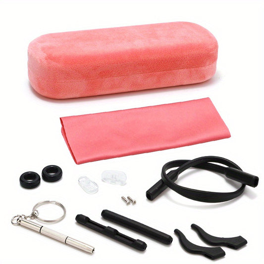 9pcs Eyeglasses Repair Kit Glasses Case Cloth Nose Pads Screwdriver Screws