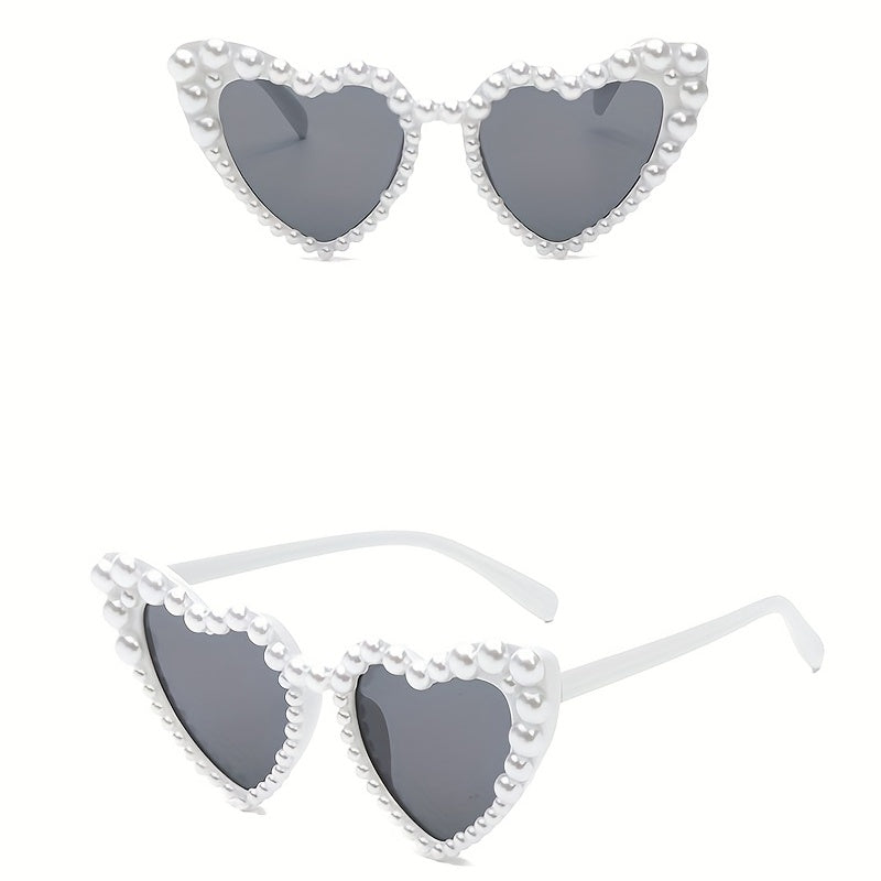 Heart Sunglasses Faux Pearl for Women Girls UV400
