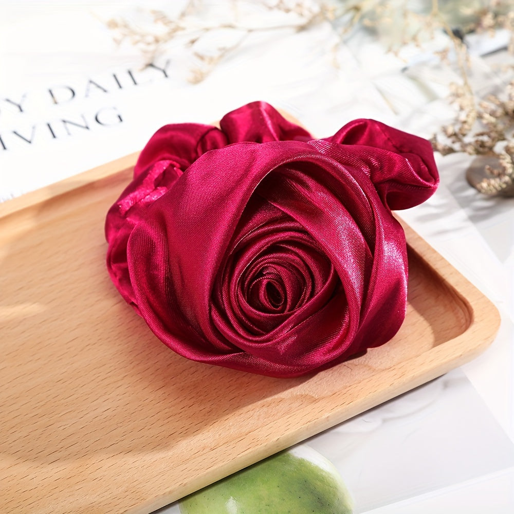 Solid Rose Silk Scrunchie Ponytail Holder Hair Band