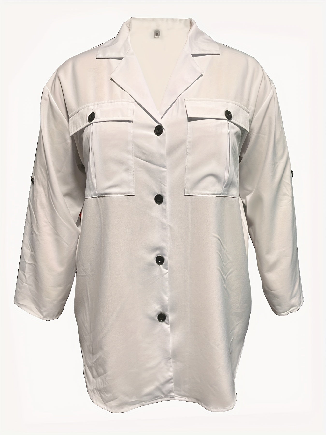  Solid Long Sleeve Button Up Tunic Shirt Top