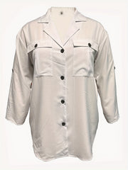  Solid Long Sleeve Button Up Tunic Shirt Top