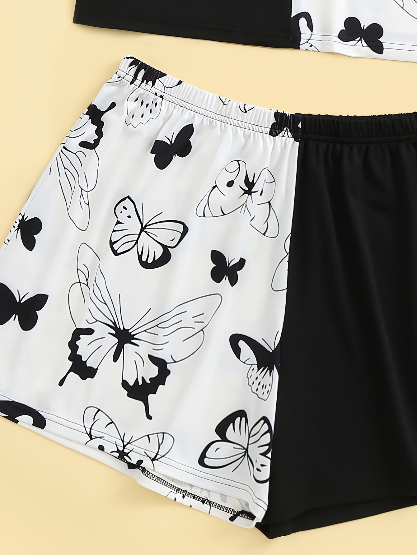  Colorblock Butterfly Print Tee & Shorts Set