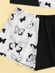  Colorblock Butterfly Print Tee & Shorts Set