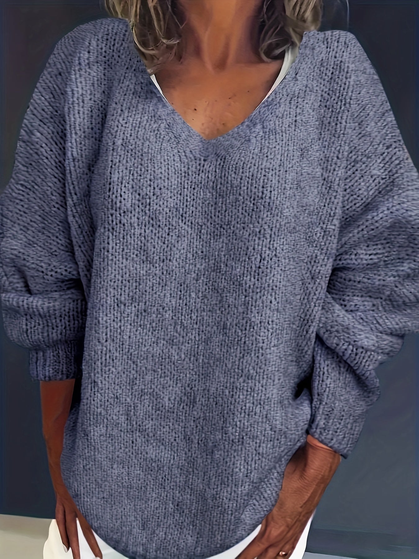  Solid V Neck Sweater Long Sleeve Jumper