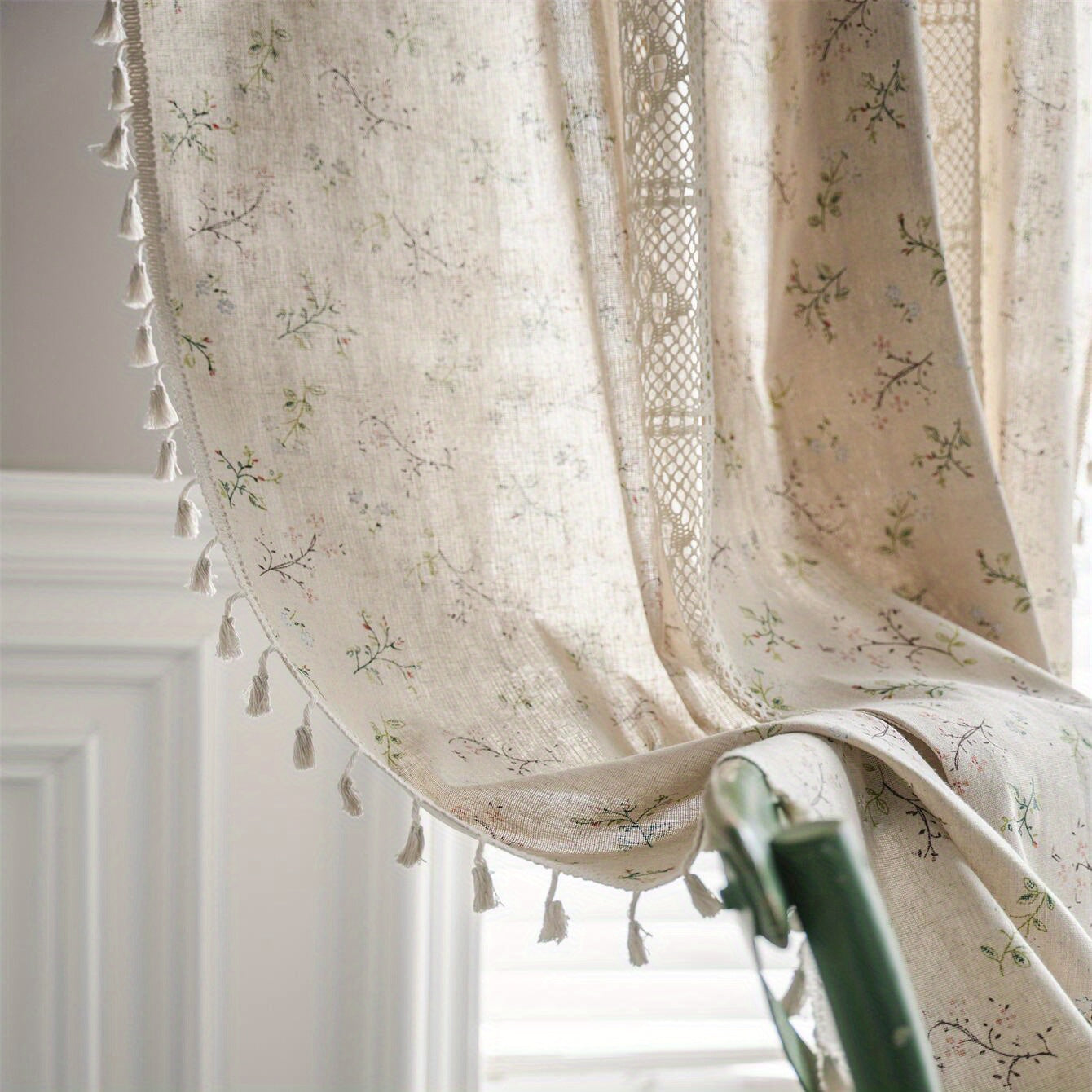 Bohemian Floral Curtain for Living Room Bedroom Kitchen Bar Beige Tasse
