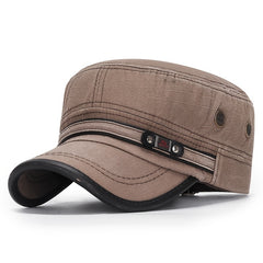 Slub Cotton Flat Cap Retro Leather Trim Baseball Cap
